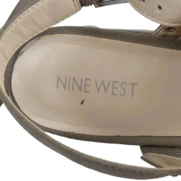 Nine West Block Chunky Heel Sandals Beige/Grey Open Toe Sling Back Size  10 - Picture 10 of 11